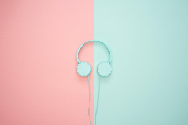 Headphones on two-tone background